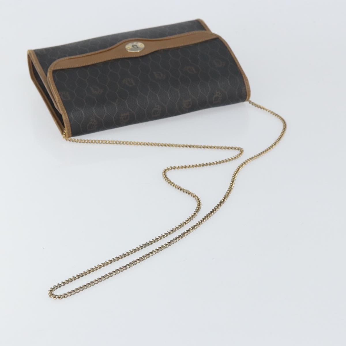 Christian Dior Honeycomb Canvas Chain Shoulder Bag PVC Black Gold Auth ti3549