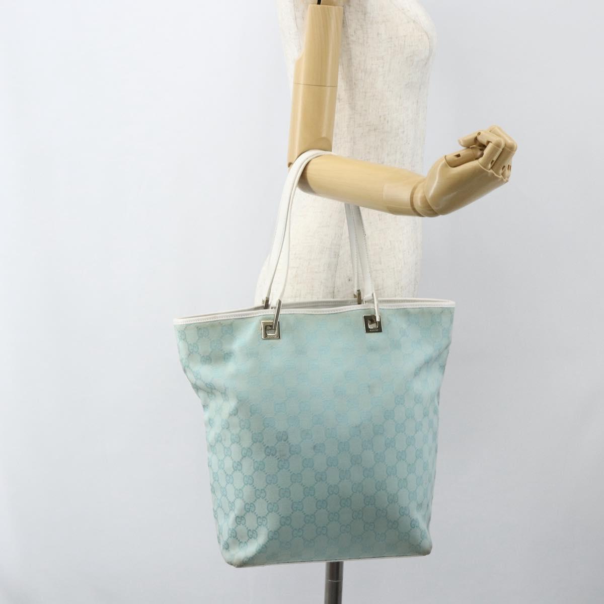 GUCCI GG Canvas Tote Bag Light Blue Gold 002 1098 Auth ti3554