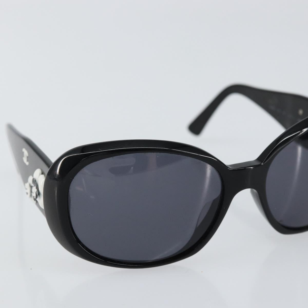 CHANEL COCO Mark Camelia Sunglasses plastic Black CC Auth ti3556