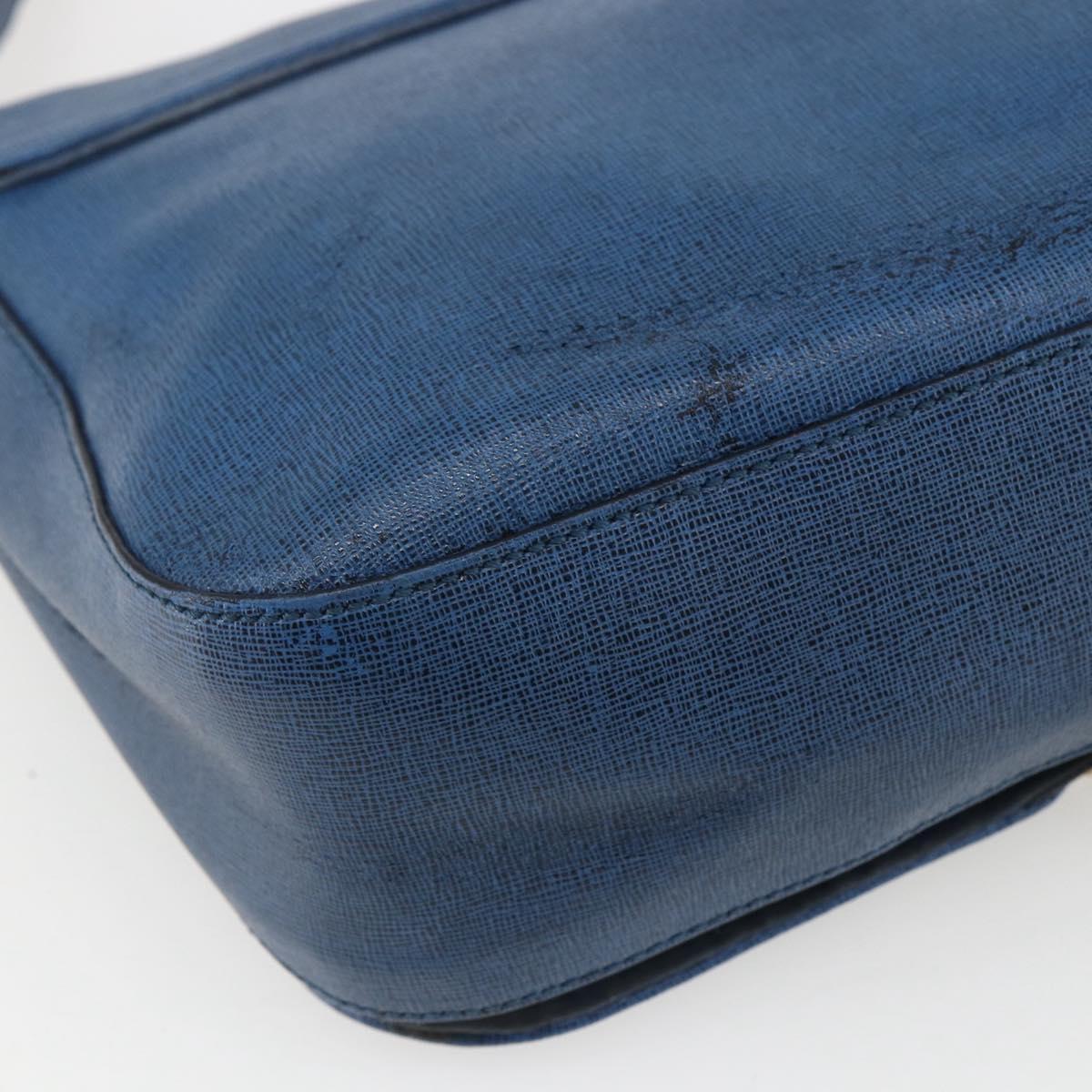 FENDI Chameleon Shoulder Bag Leather Blue gold Auth ti3558