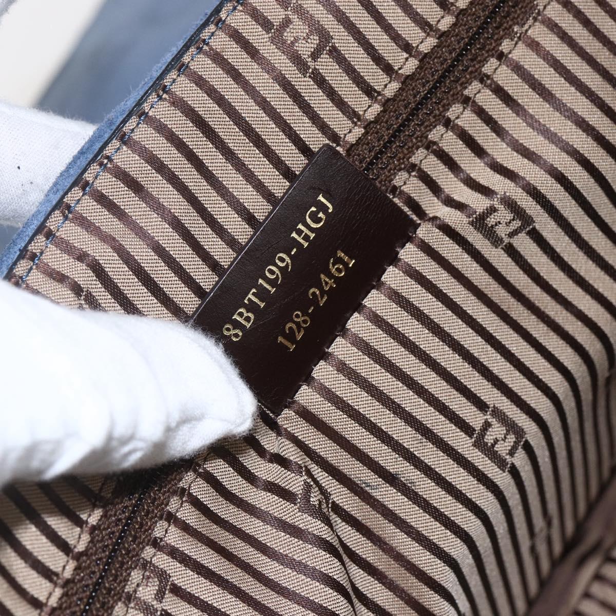 FENDI Chameleon Shoulder Bag Leather Blue gold Auth ti3558