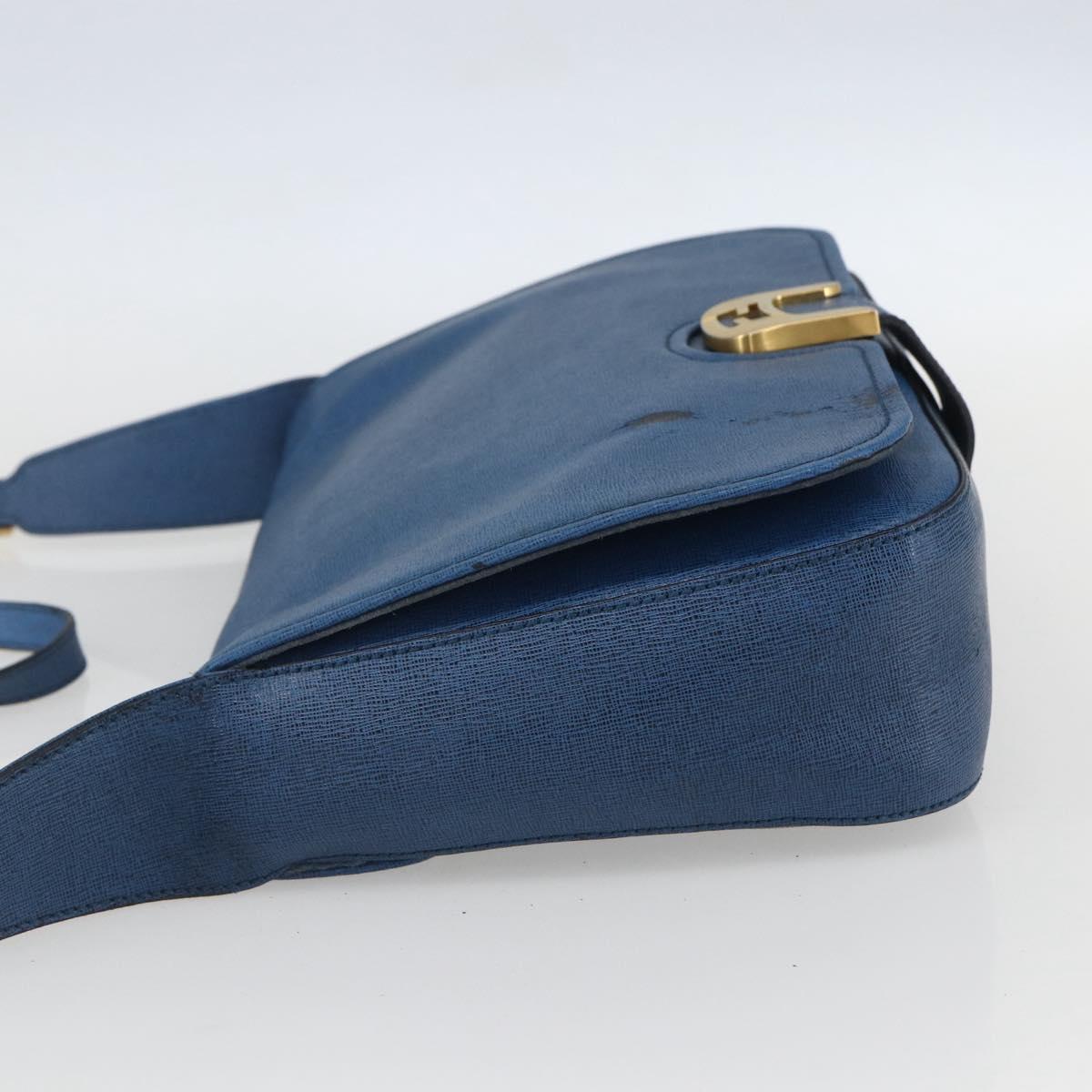 FENDI Chameleon Shoulder Bag Leather Blue gold Auth ti3558