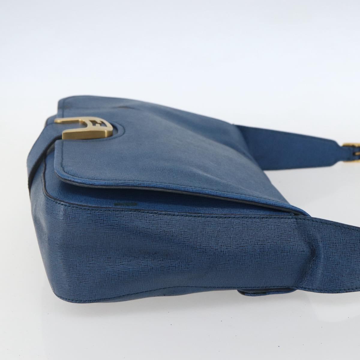 FENDI Chameleon Shoulder Bag Leather Blue gold Auth ti3558