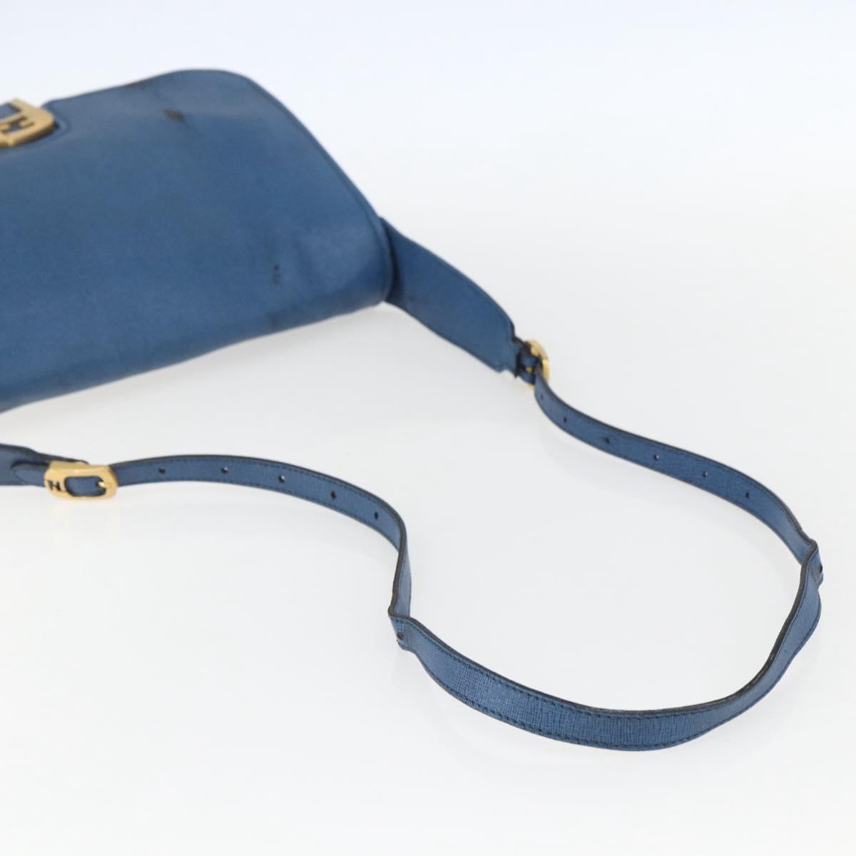 FENDI Chameleon Shoulder Bag Leather Blue gold Auth ti3558