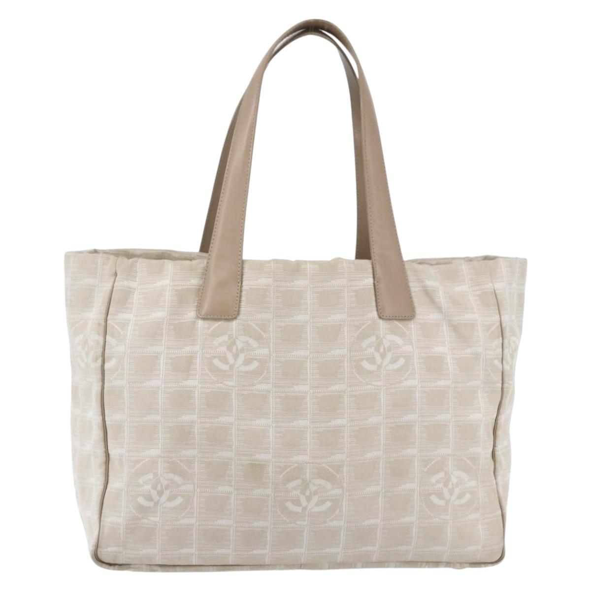 CHANEL New travel line Tote Bag Nylon Beige Gold CC Auth ti3559