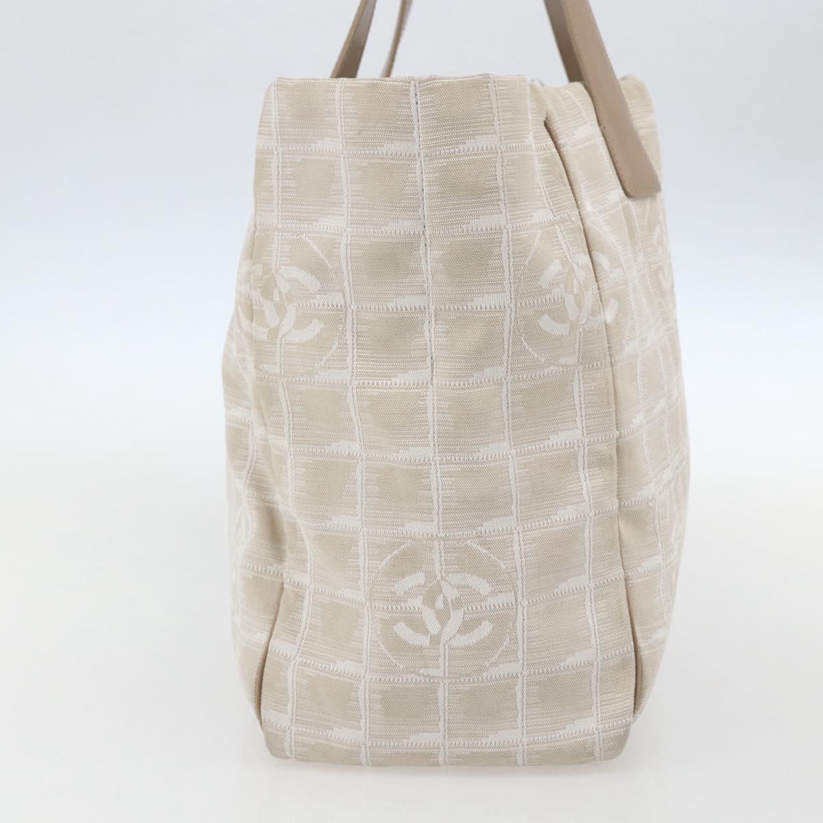 CHANEL New travel line Tote Bag Nylon Beige Gold CC Auth ti3559