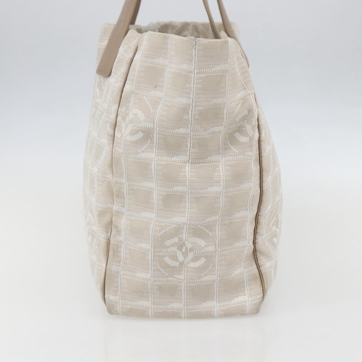 CHANEL New travel line Tote Bag Nylon Beige Gold CC Auth ti3559