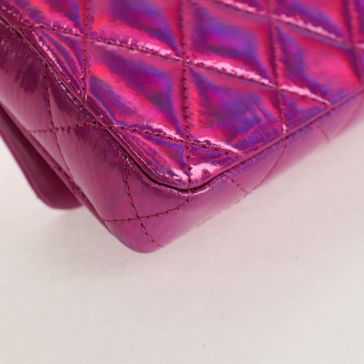 CHANEL Matelasse Hand Pouch Charm Patent leather Pink Silver CC Auth ti3561SAM
