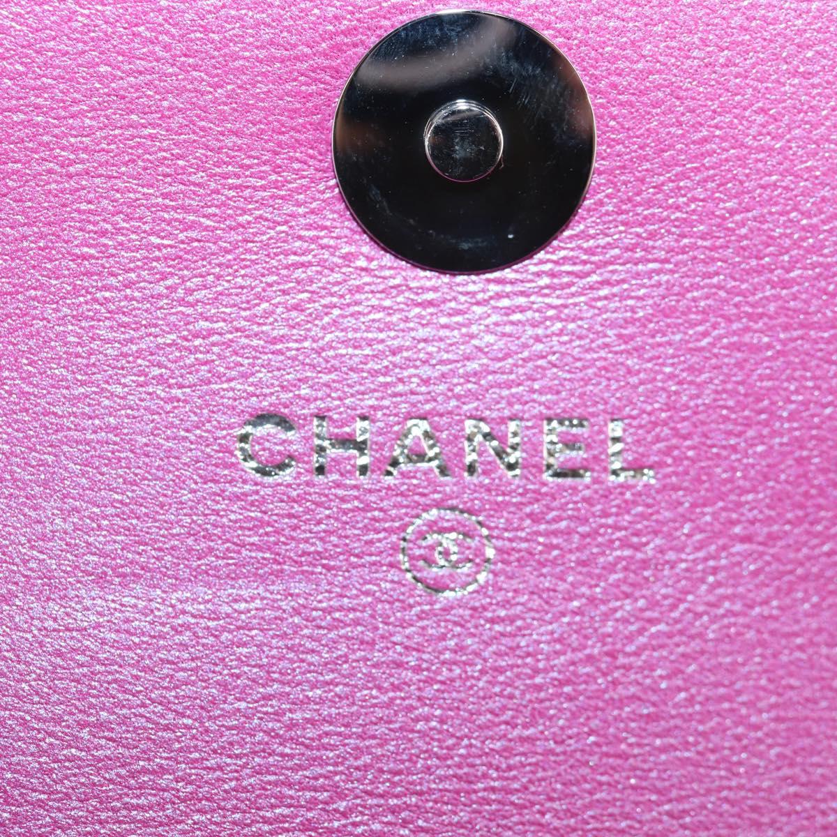 CHANEL Matelasse Hand Pouch Charm Patent leather Pink Silver CC Auth ti3561SAM