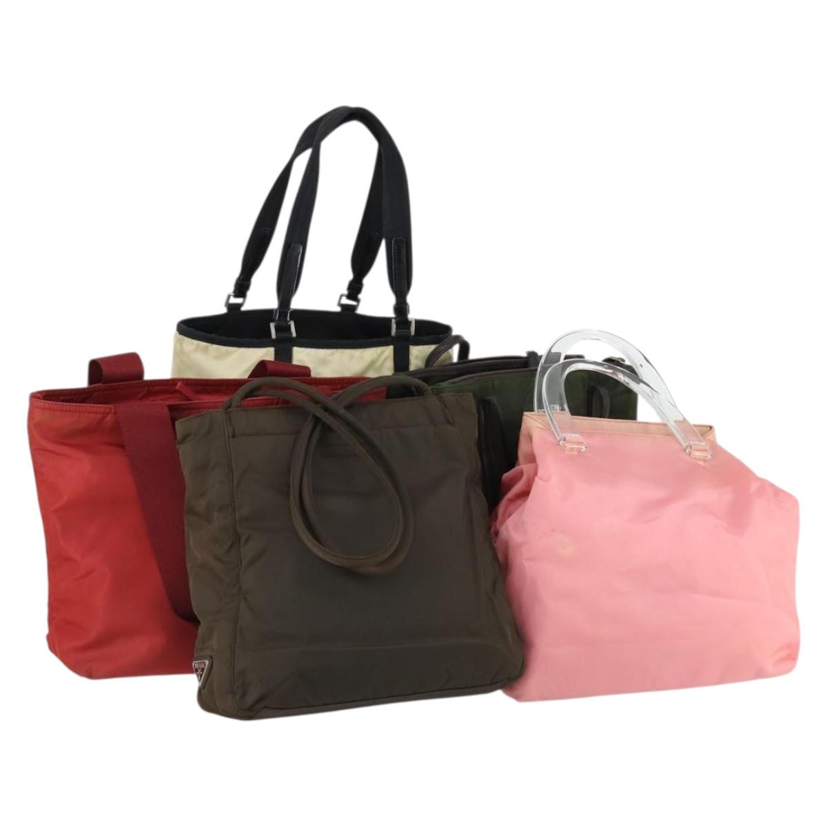 PRADA Hand Bag Nylon 5 Set Pink Cream khaki Auth ti3562