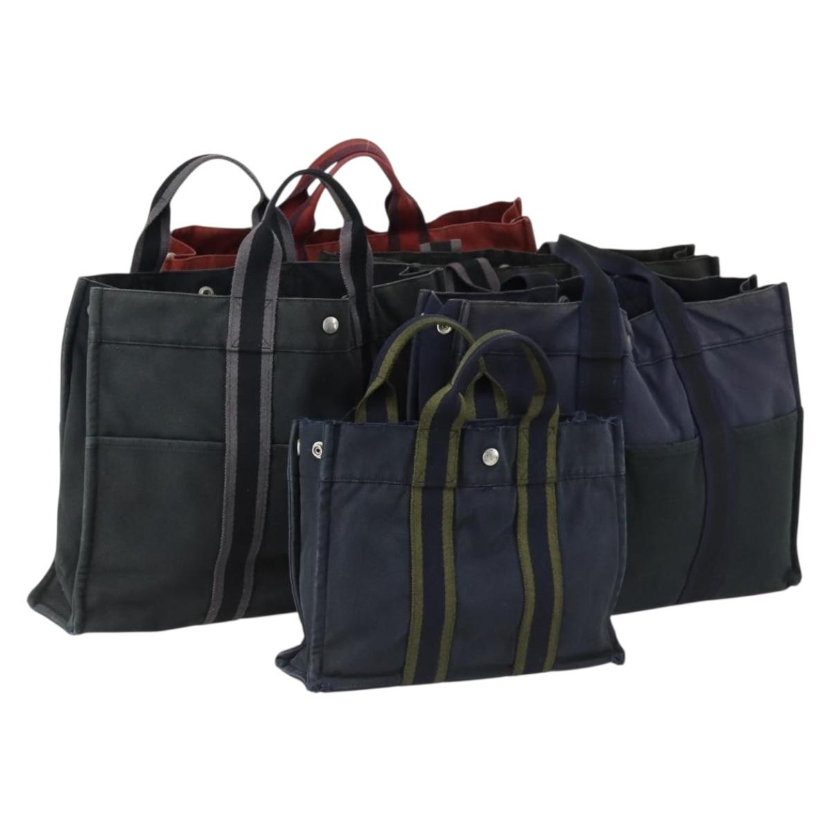 HERMES Fourre Tout Hand Bag Canvas 5 Set Black Red Navy Auth ti3565