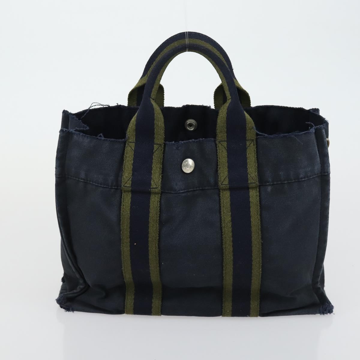 HERMES Fourre Tout Hand Bag Canvas 5 Set Black Red Navy Auth ti3565