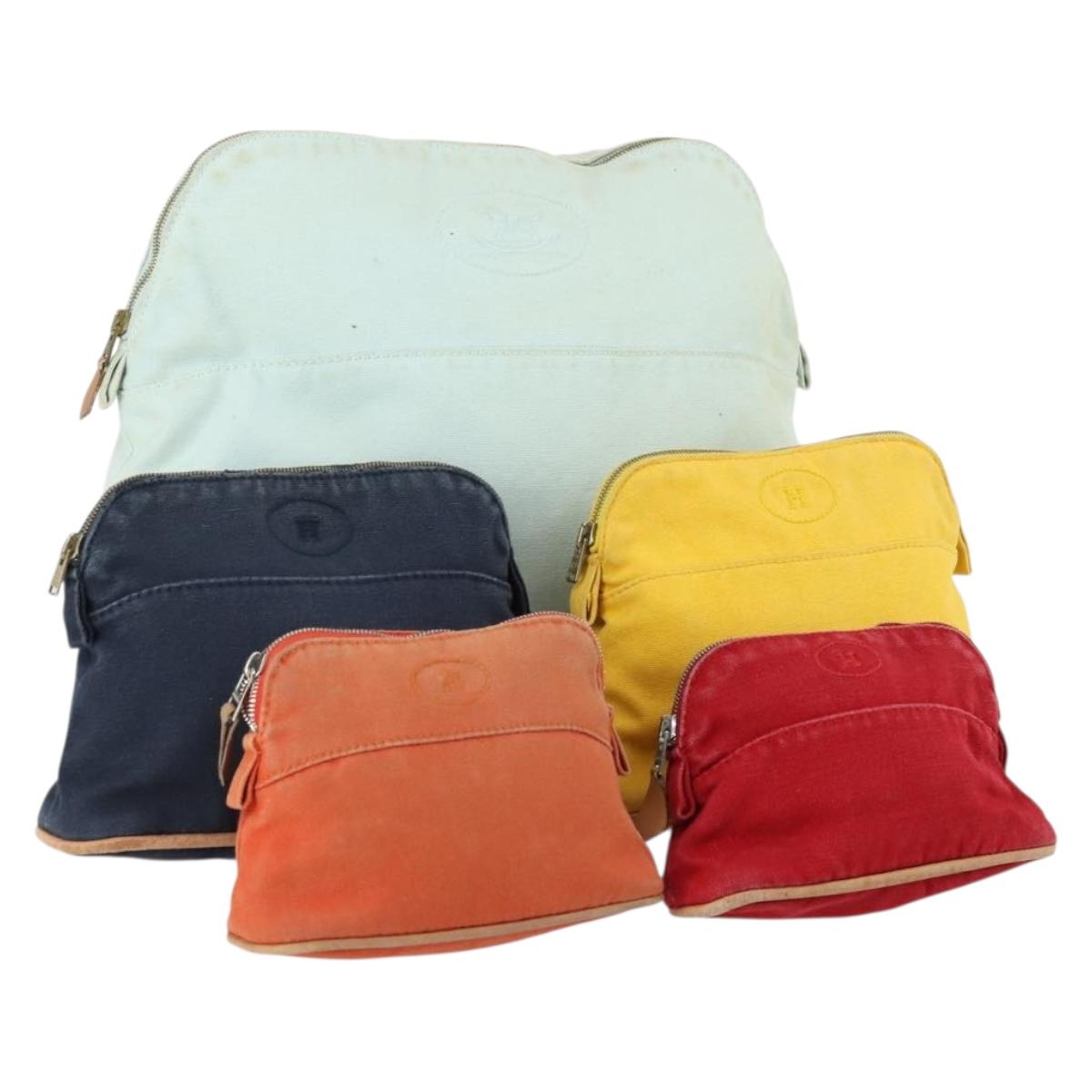 HERMES Bolide Pouch Canvas 5 Set Light Blue Orange Yellow Navy Red Auth ti3568
