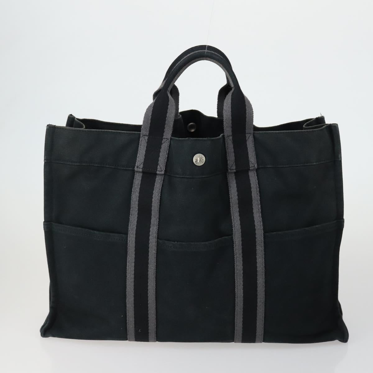 HERMES Fourre Tout Hand Bag Canvas 5 Set Gray Black Auth ti3571