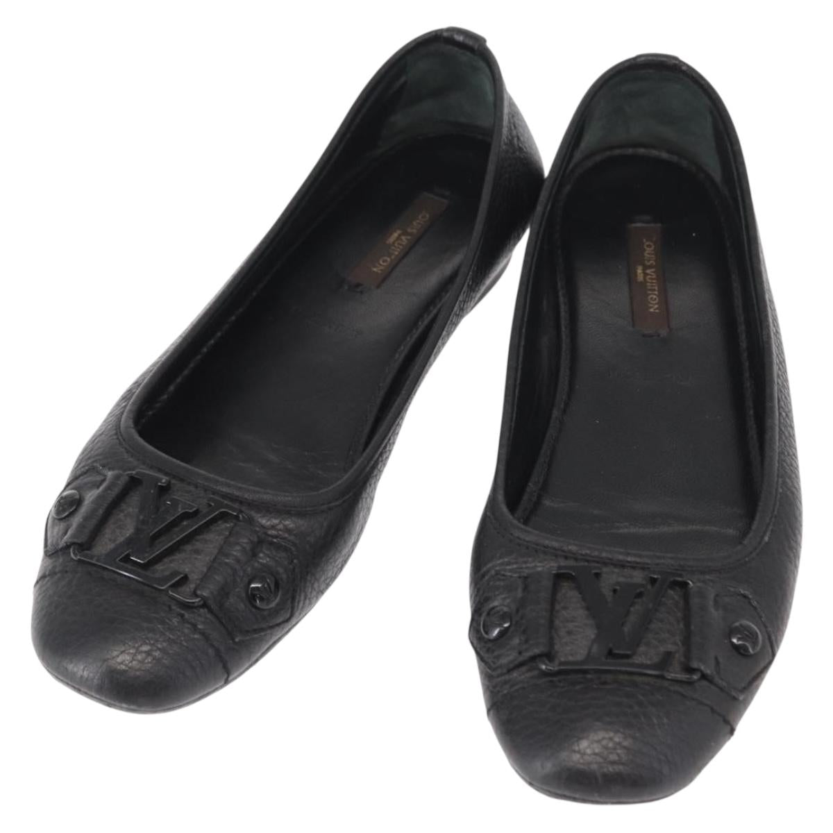 LOUIS VUITTON Flat Shoes Leather Black LV Auth ti3573