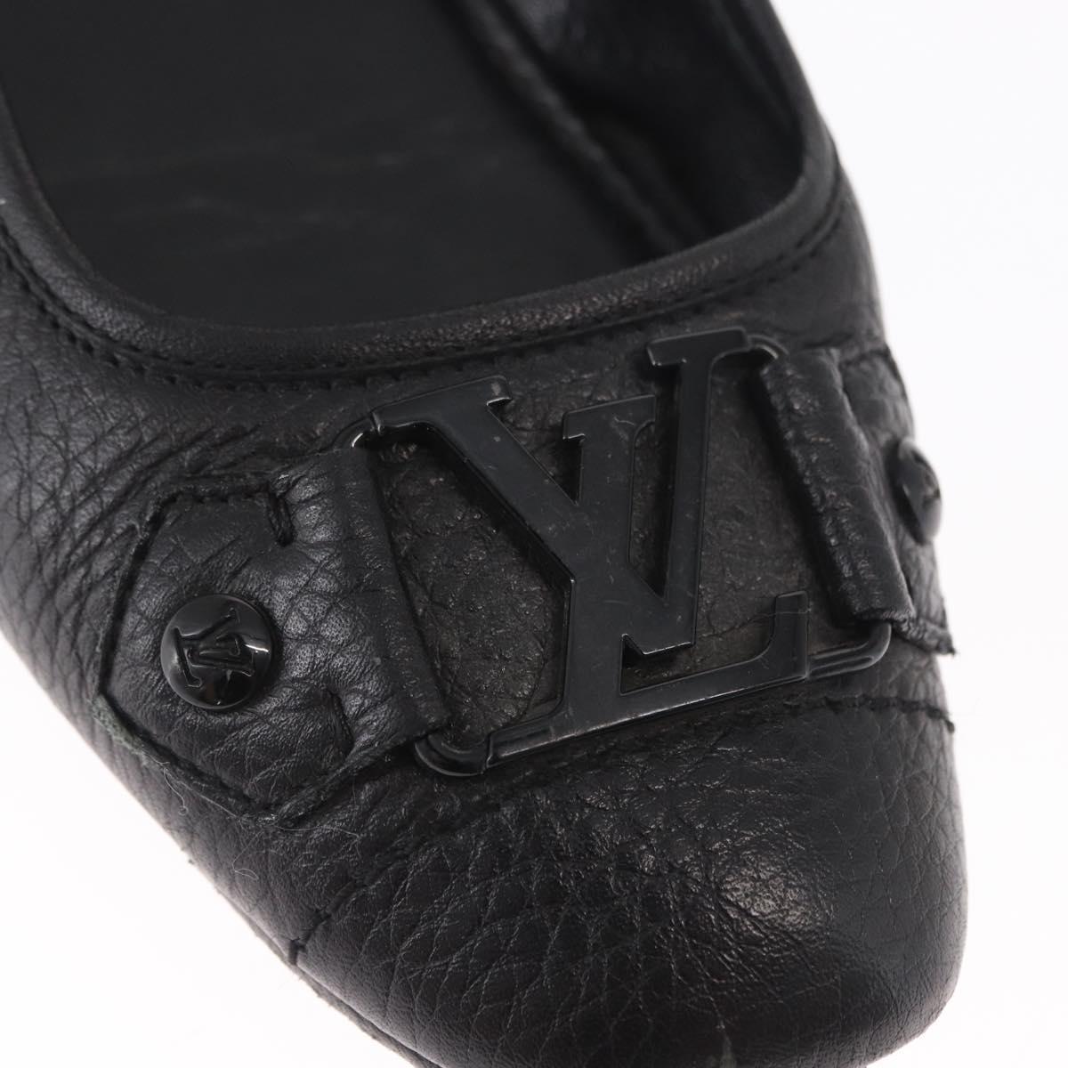 LOUIS VUITTON Flat Shoes Leather Black LV Auth ti3573