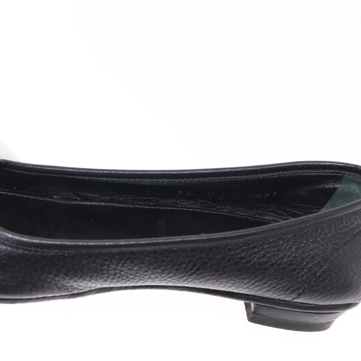 LOUIS VUITTON Flat Shoes Leather Black LV Auth ti3573