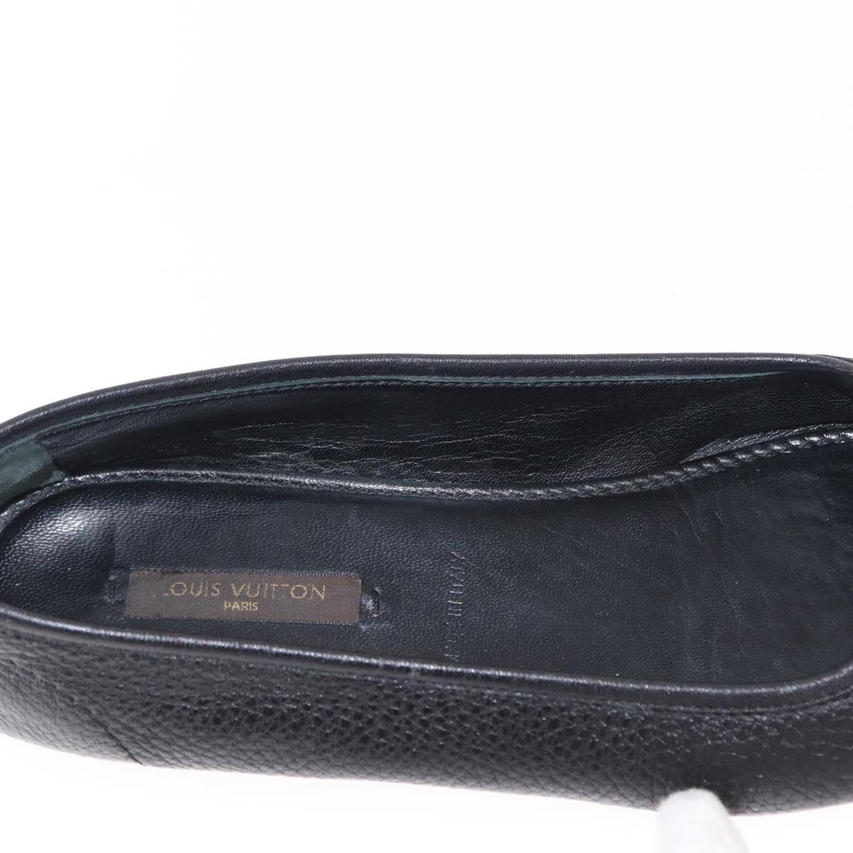 LOUIS VUITTON Flat Shoes Leather Black LV Auth ti3573