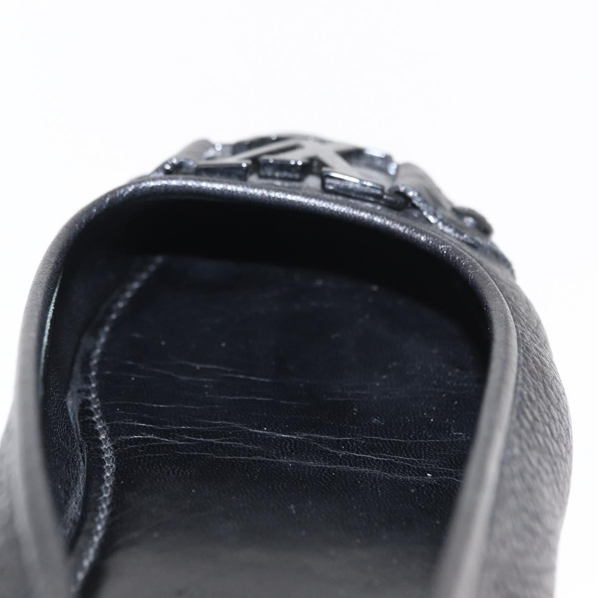 LOUIS VUITTON Flat Shoes Leather Black LV Auth ti3573