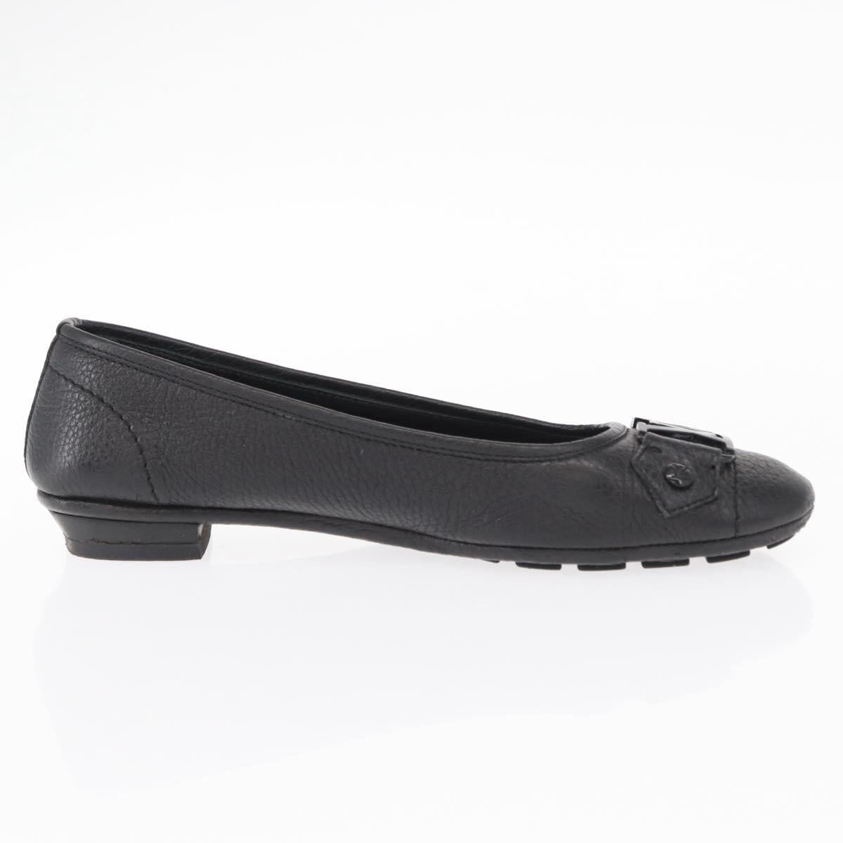 LOUIS VUITTON Flat Shoes Leather Black LV Auth ti3573