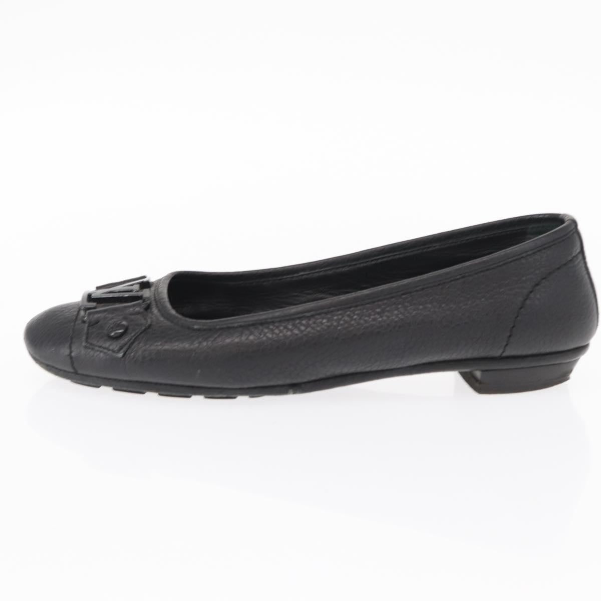 LOUIS VUITTON Flat Shoes Leather Black LV Auth ti3573