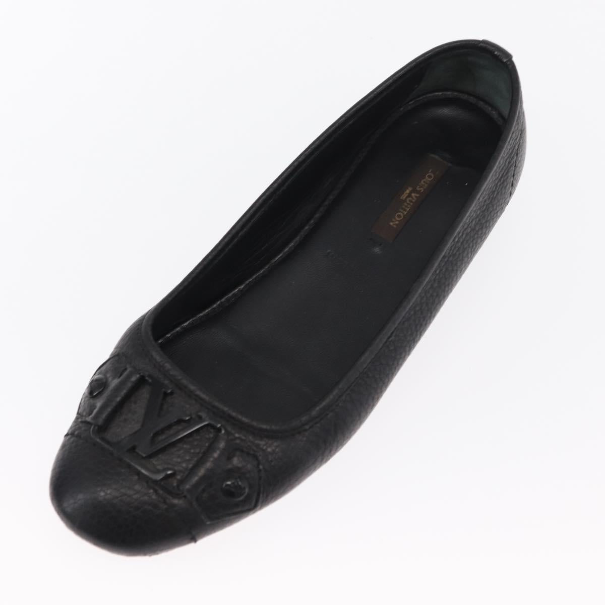 LOUIS VUITTON Flat Shoes Leather Black LV Auth ti3573