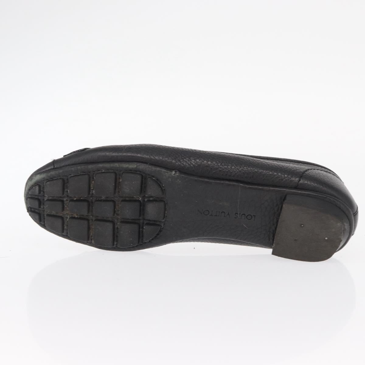 LOUIS VUITTON Flat Shoes Leather Black LV Auth ti3573