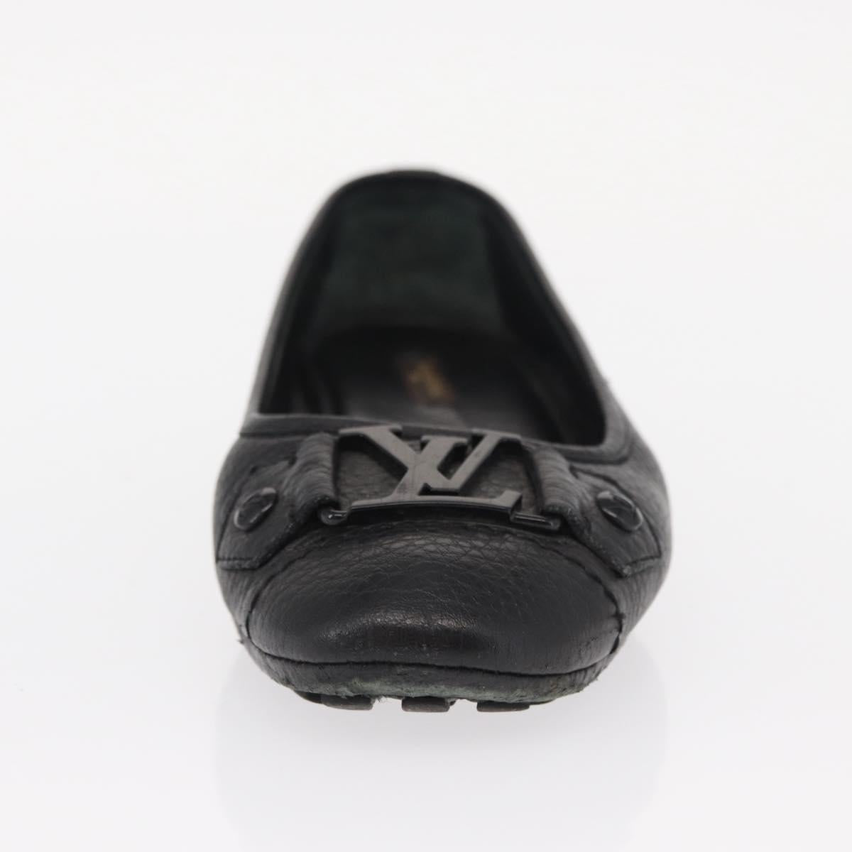 LOUIS VUITTON Flat Shoes Leather Black LV Auth ti3573