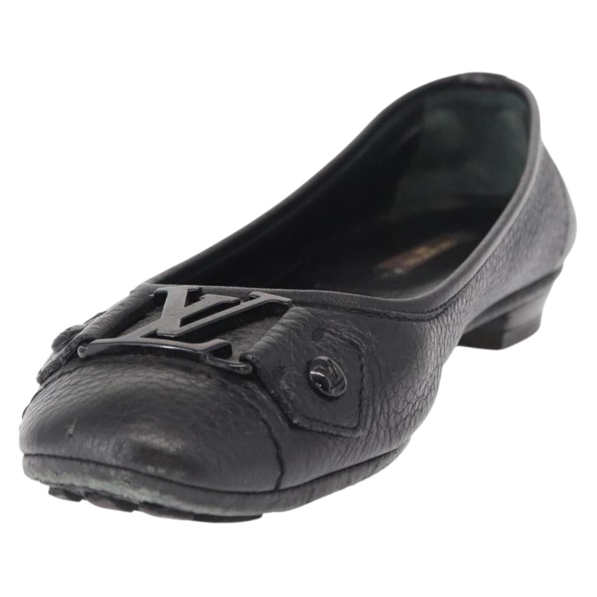 LOUIS VUITTON Flat Shoes Leather Black LV Auth ti3573