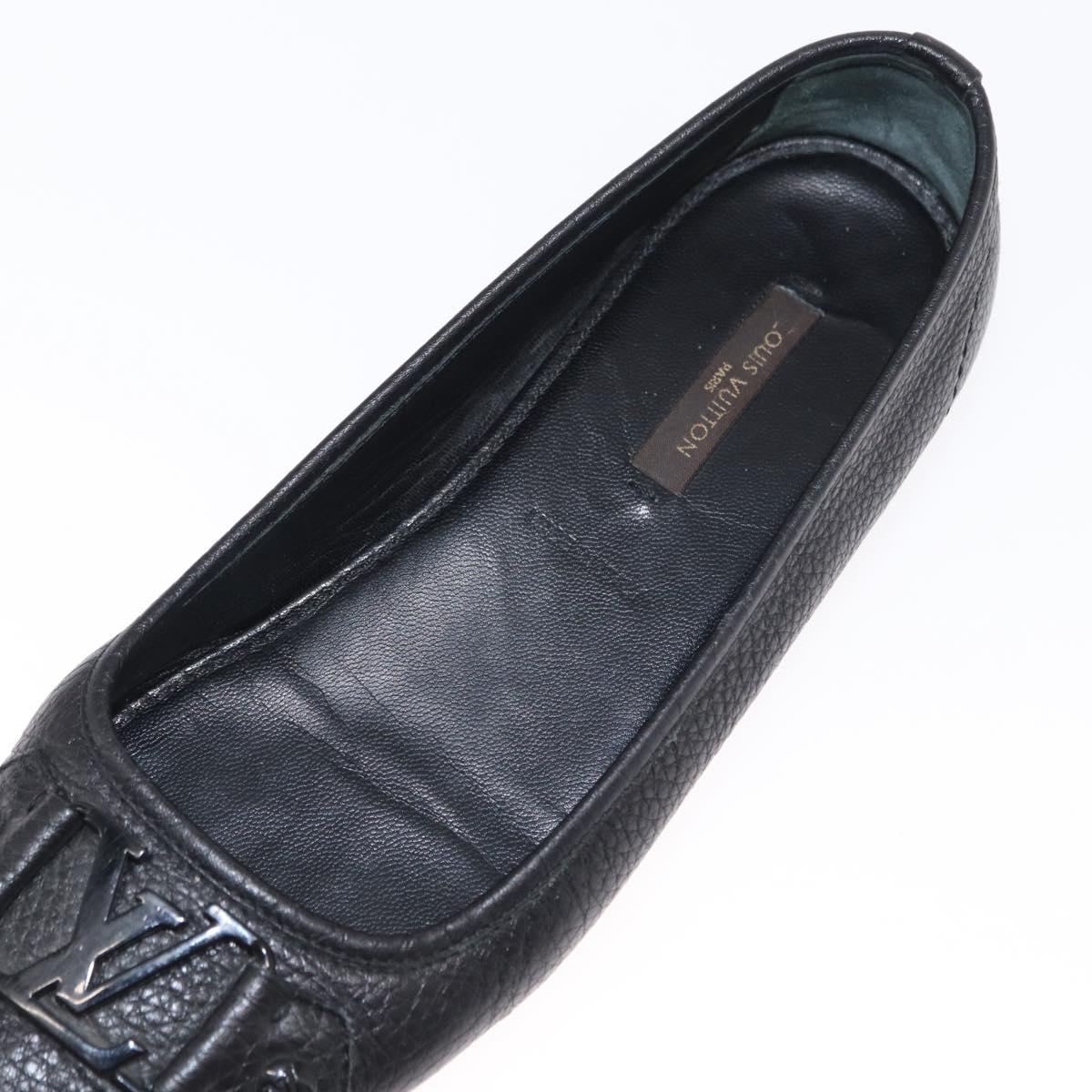 LOUIS VUITTON Flat Shoes Leather Black LV Auth ti3573