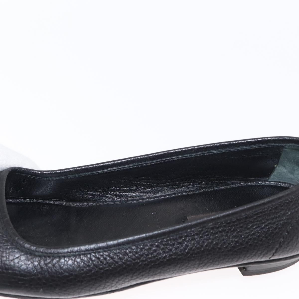 LOUIS VUITTON Flat Shoes Leather Black LV Auth ti3573