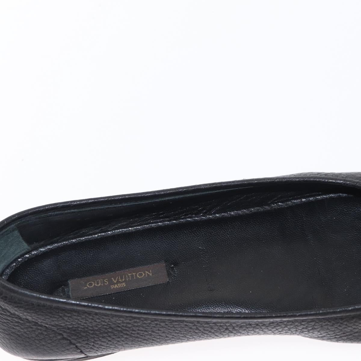 LOUIS VUITTON Flat Shoes Leather Black LV Auth ti3573