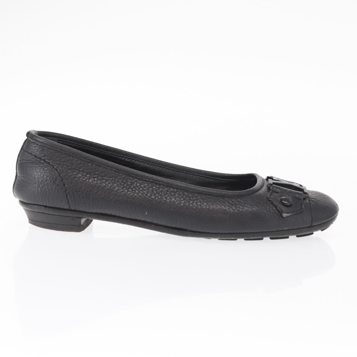 LOUIS VUITTON Flat Shoes Leather Black LV Auth ti3573