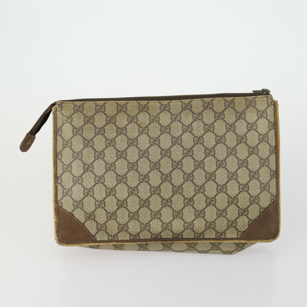 CELINE Gucci GG Supreme Macadam Canvas Bag PVC 4 Set Brown Beige Auth ti3575