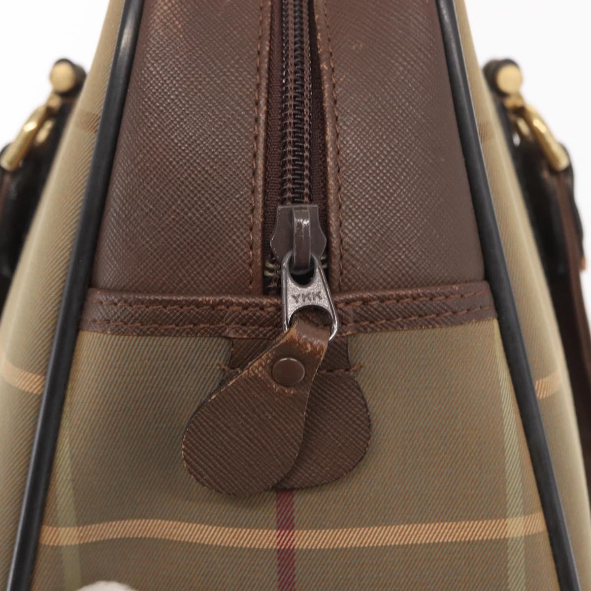 Burberrys Nova Check Hand Bag Canvas Khaki Gold Auth ti3581