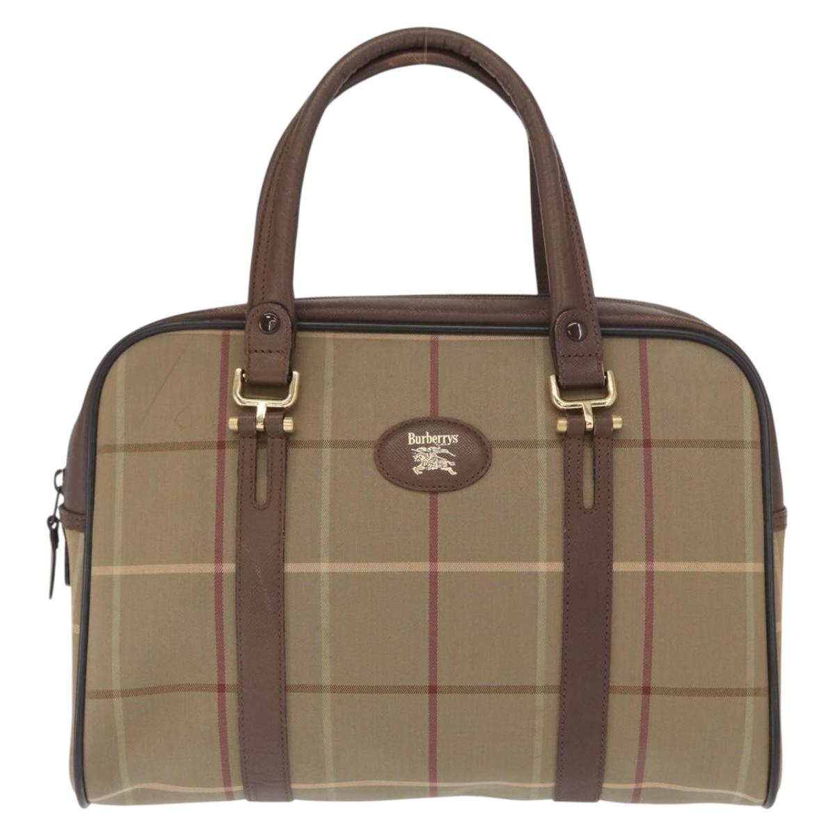 Burberrys Nova Check Hand Bag Canvas Khaki Gold Auth ti3581