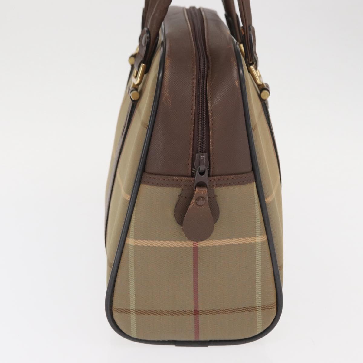 Burberrys Nova Check Hand Bag Canvas Khaki Gold Auth ti3581