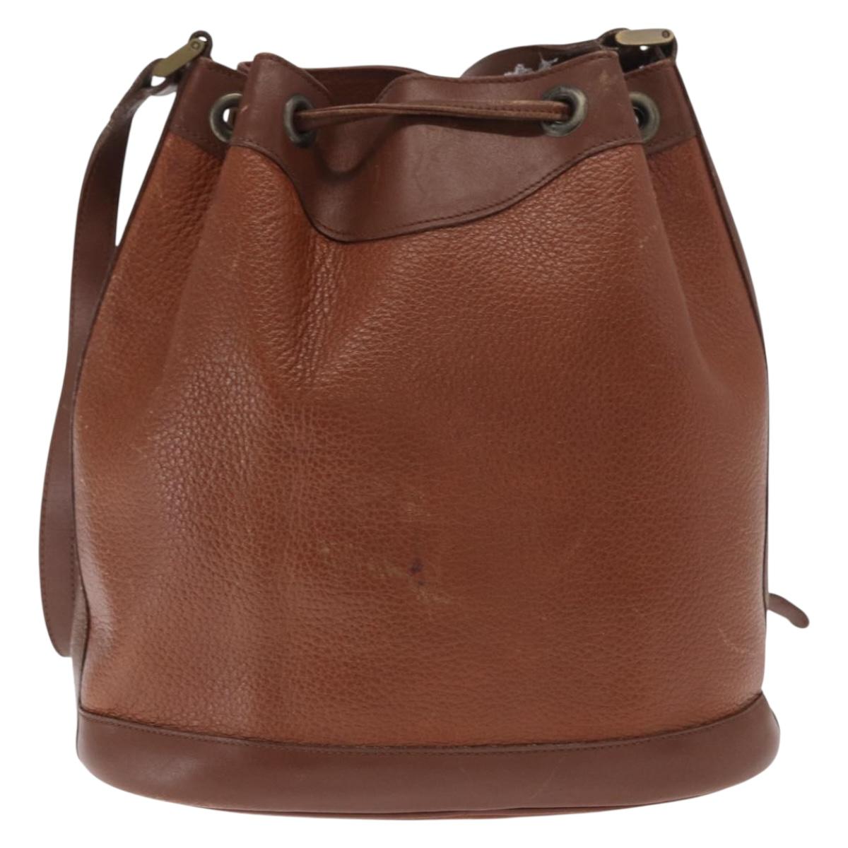 Burberrys Shoulder Bag Leather Brown Gold Auth ti3582