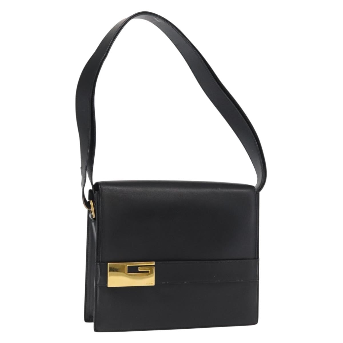 GUCCI Shoulder Bag Leather Black Gold 001 1274 1912 Auth ti3593