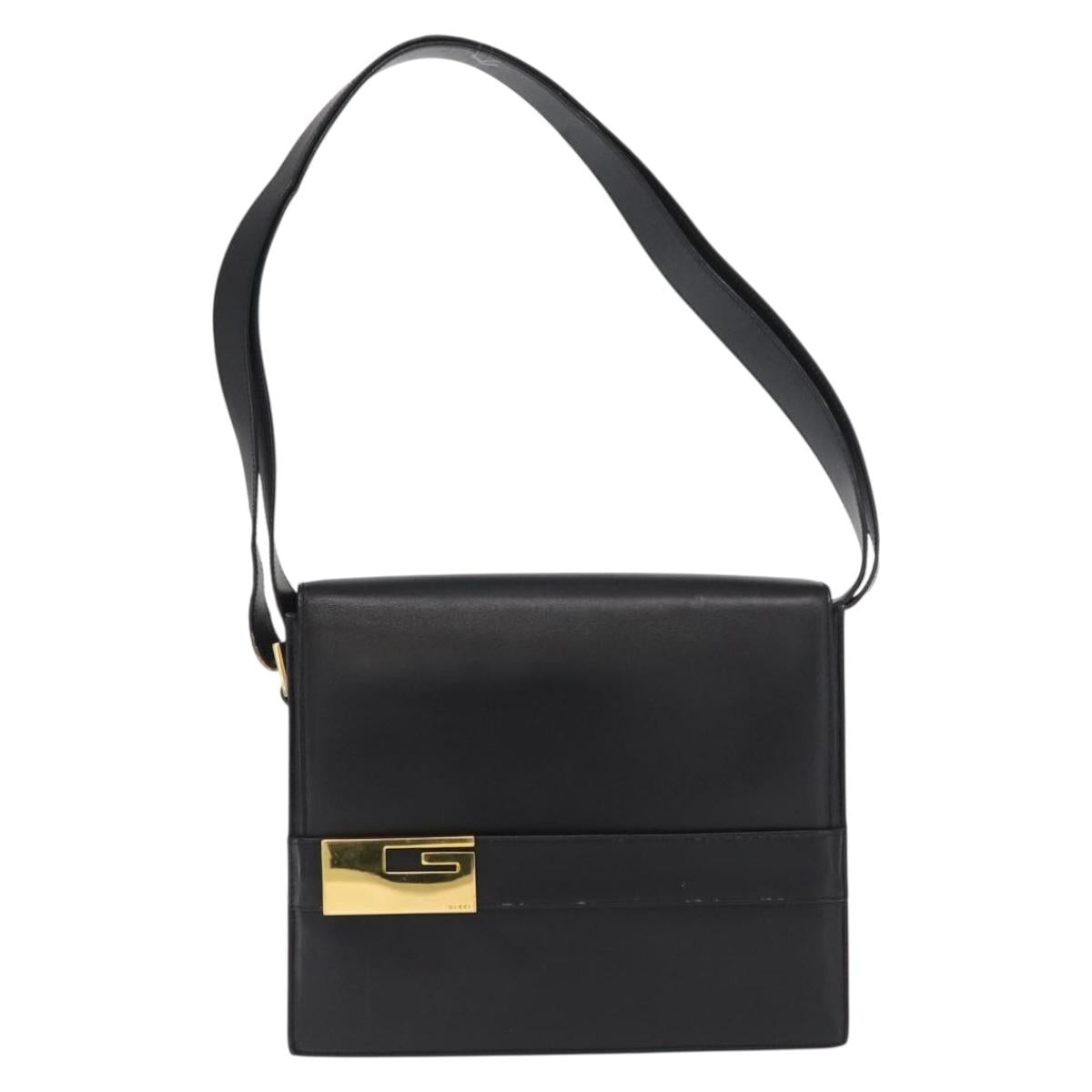 GUCCI Shoulder Bag Leather Black Gold 001 1274 1912 Auth ti3593