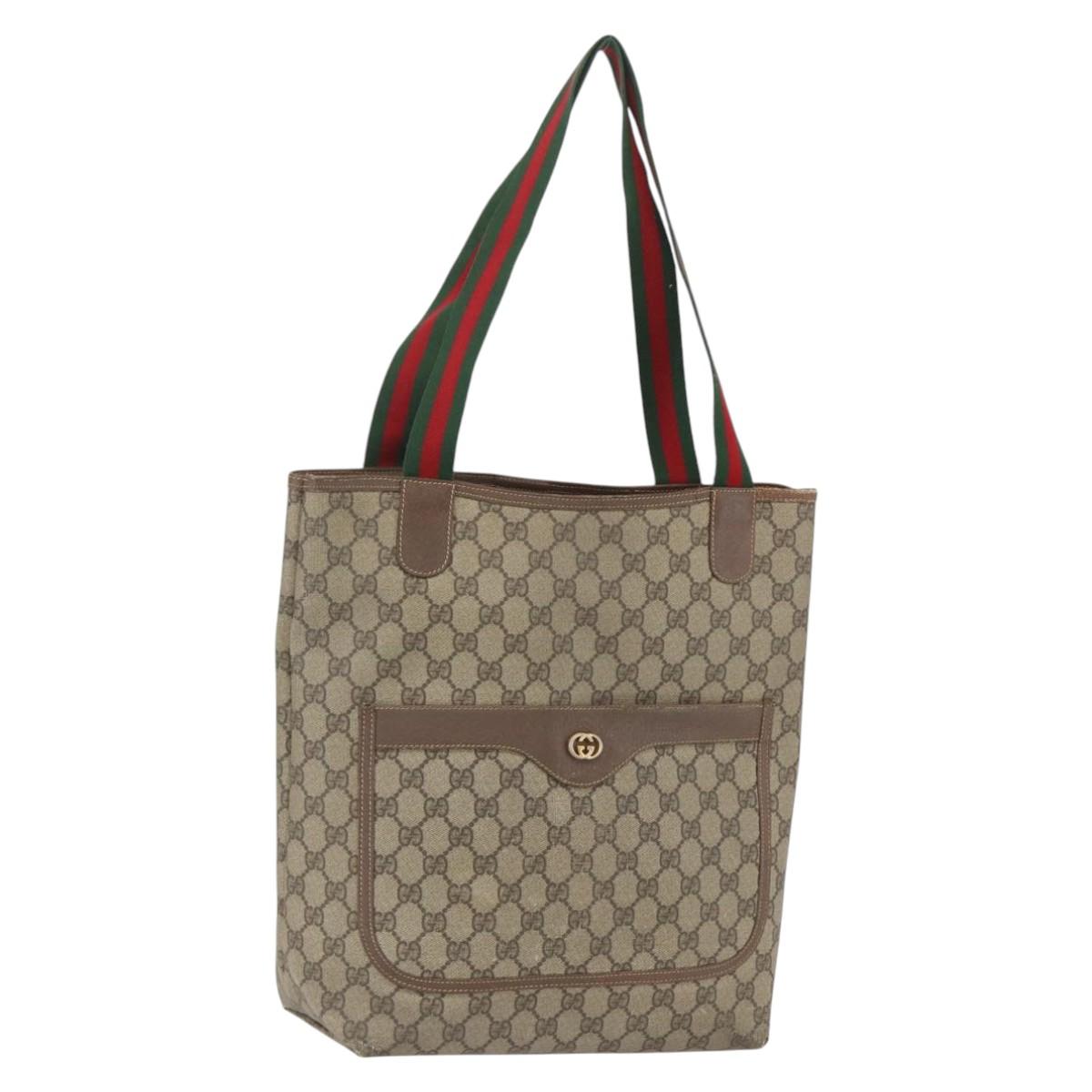 GUCCI GG Supreme Web Sherry Line Tote Bag PVC Beige Auth ti3595