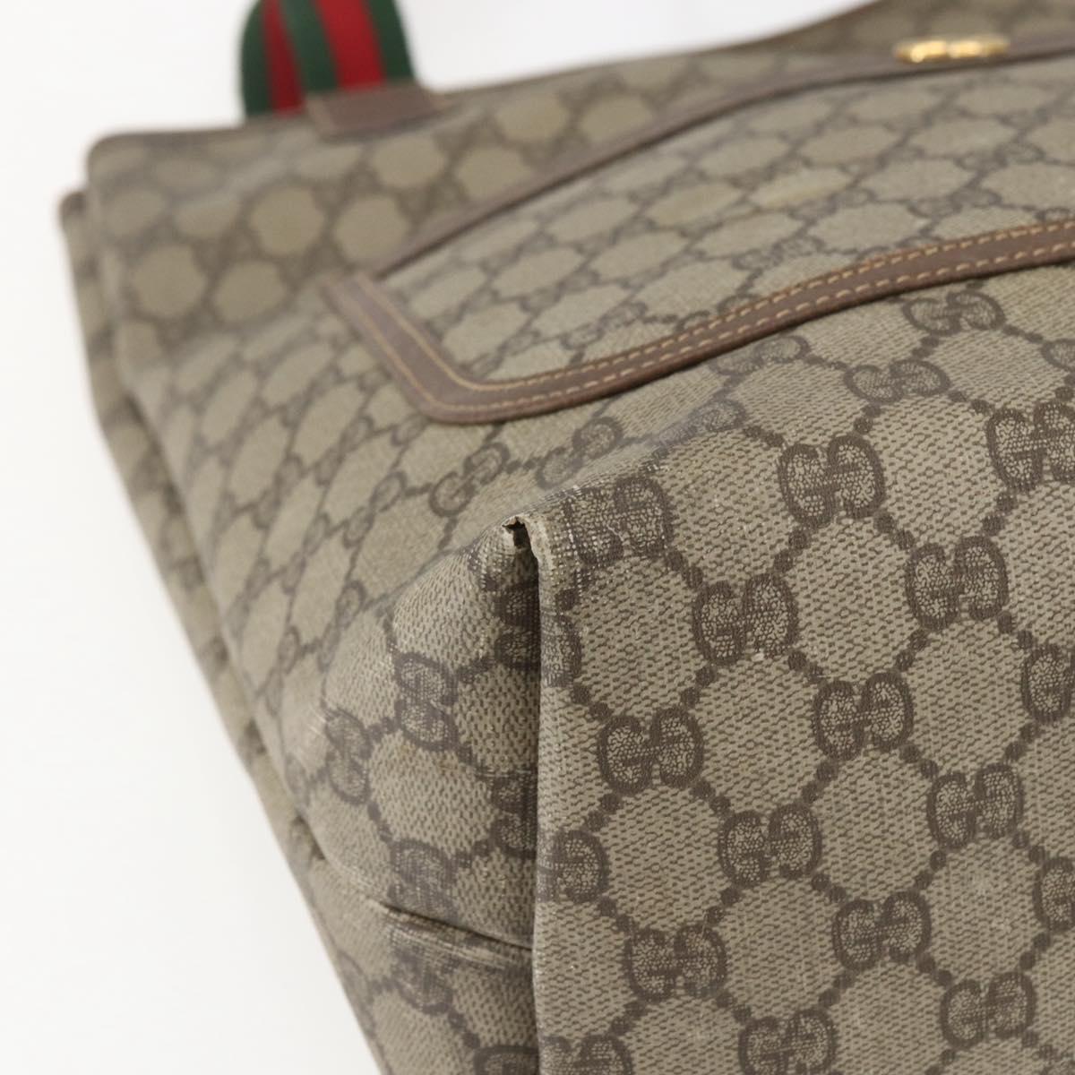 GUCCI GG Supreme Web Sherry Line Tote Bag PVC Beige Auth ti3595