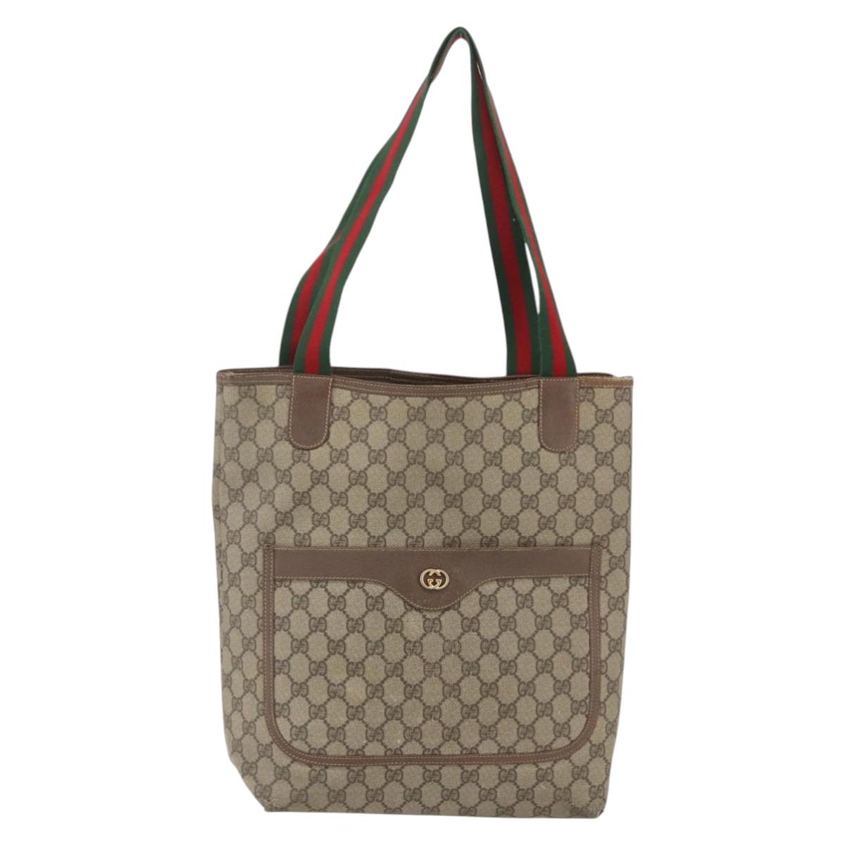 GUCCI GG Supreme Web Sherry Line Tote Bag PVC Beige Auth ti3595