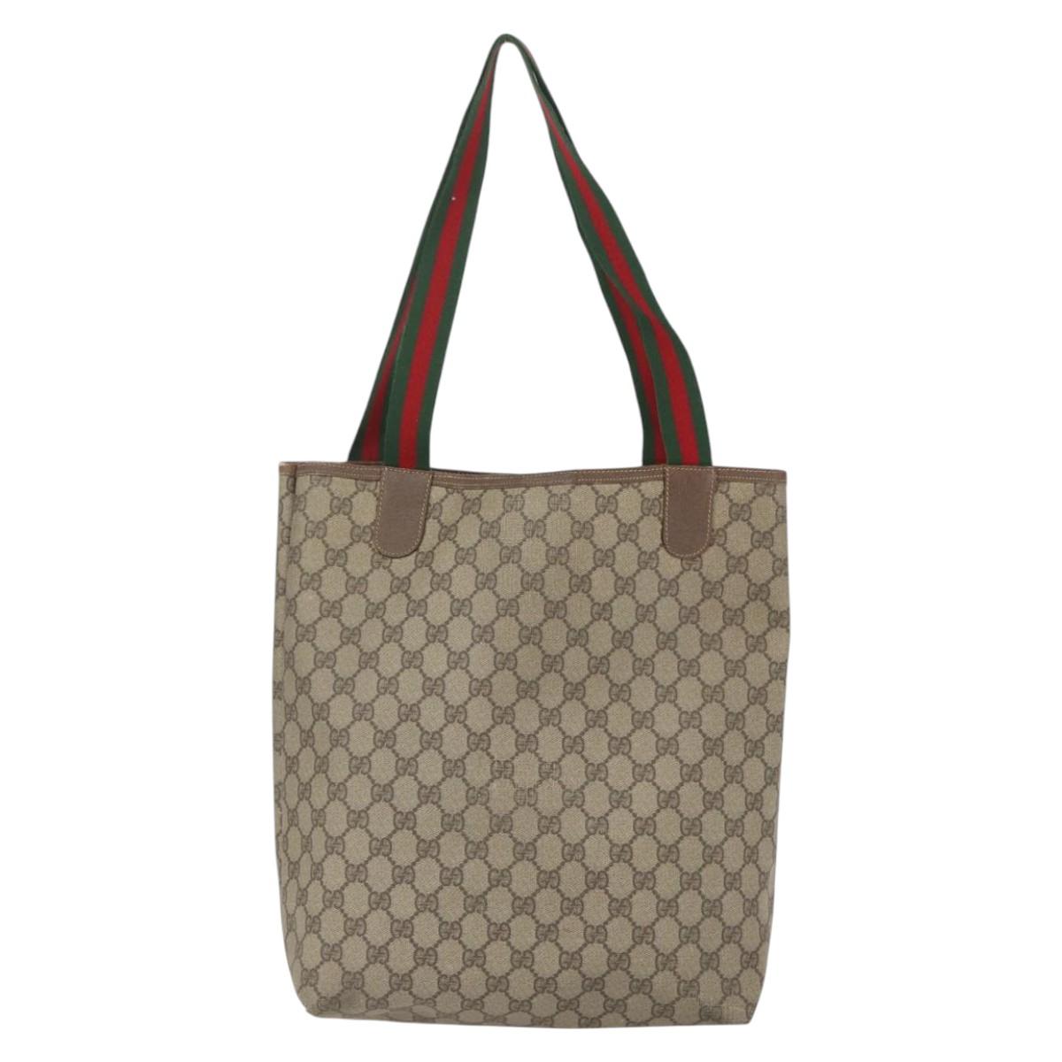 GUCCI GG Supreme Web Sherry Line Tote Bag PVC Beige Auth ti3595