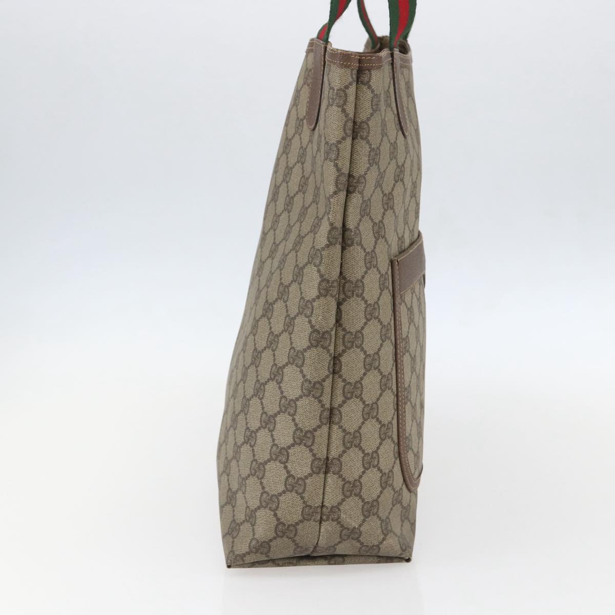 GUCCI GG Supreme Web Sherry Line Tote Bag PVC Beige Auth ti3595