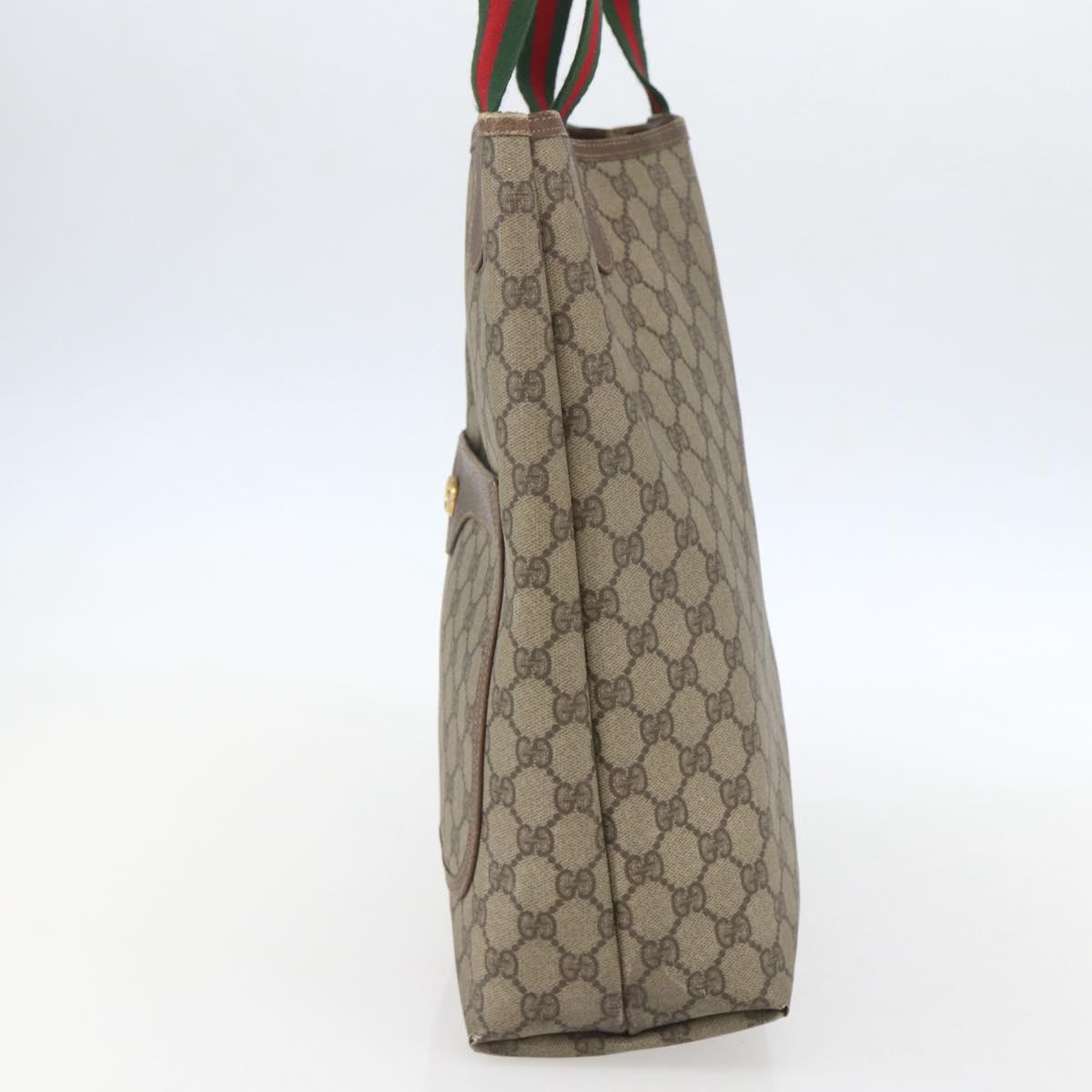 GUCCI GG Supreme Web Sherry Line Tote Bag PVC Beige Auth ti3595