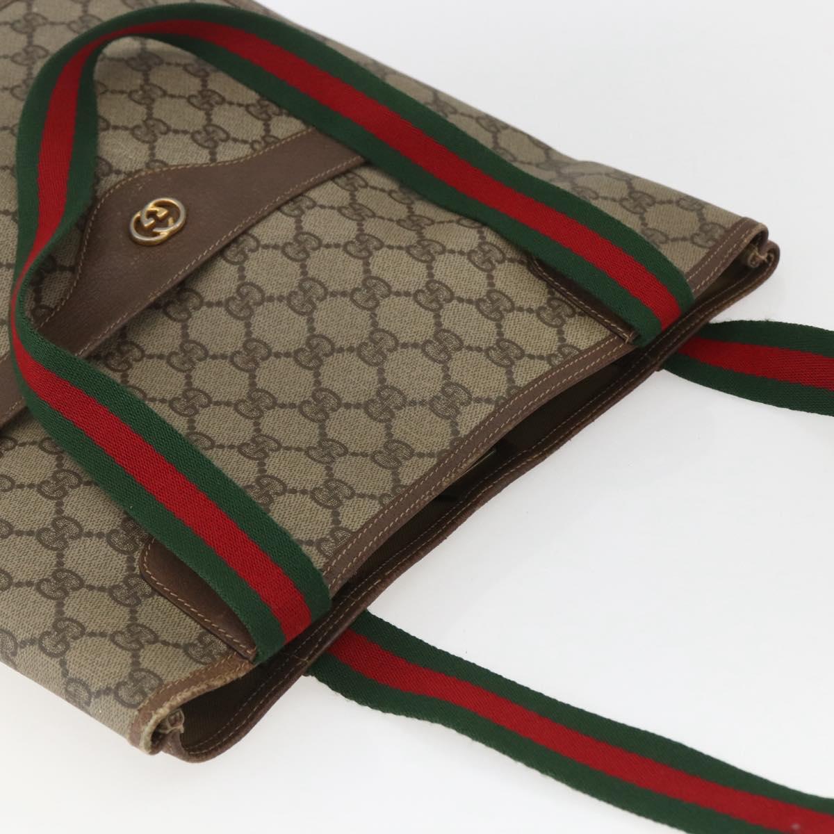 GUCCI GG Supreme Web Sherry Line Tote Bag PVC Beige Auth ti3595