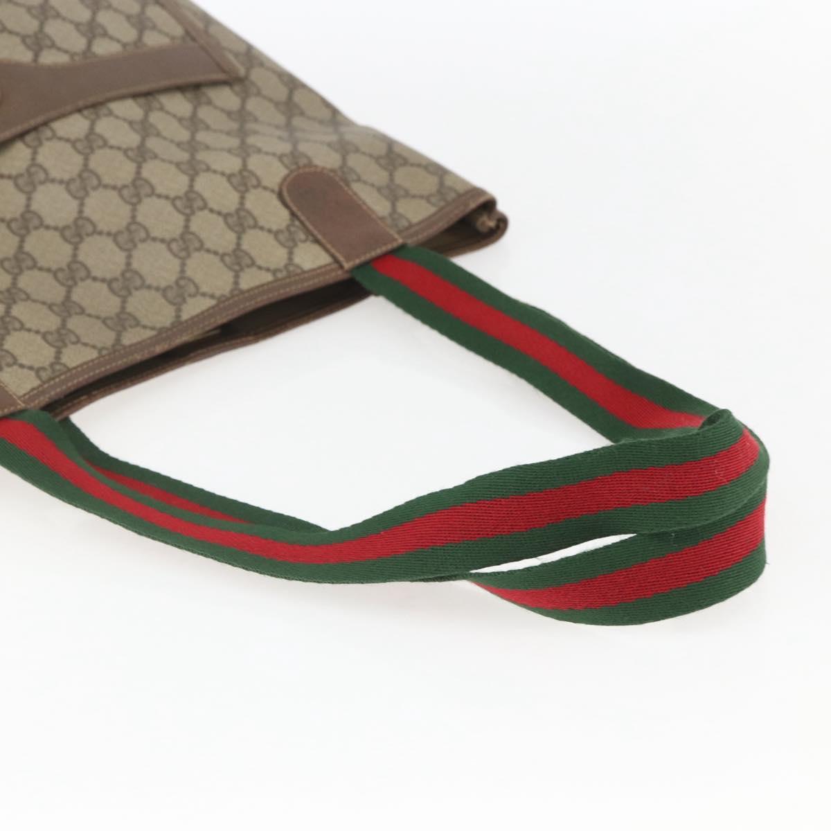 GUCCI GG Supreme Web Sherry Line Tote Bag PVC Beige Auth ti3595