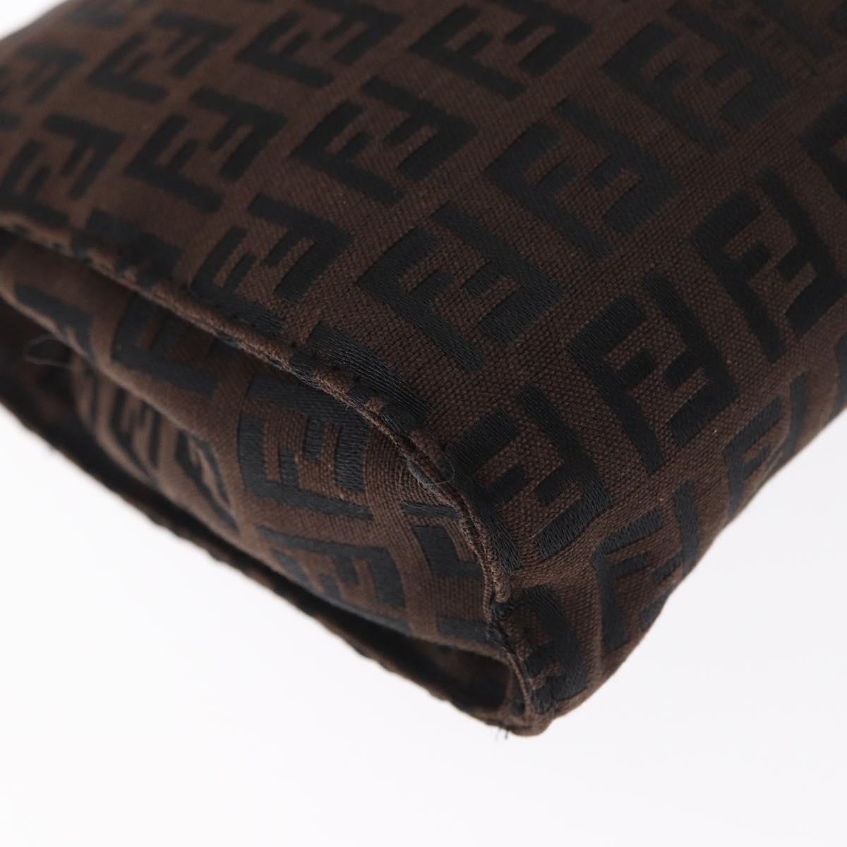 FENDI Zucchino Canvas Pouch Dark Brown Auth ti3597