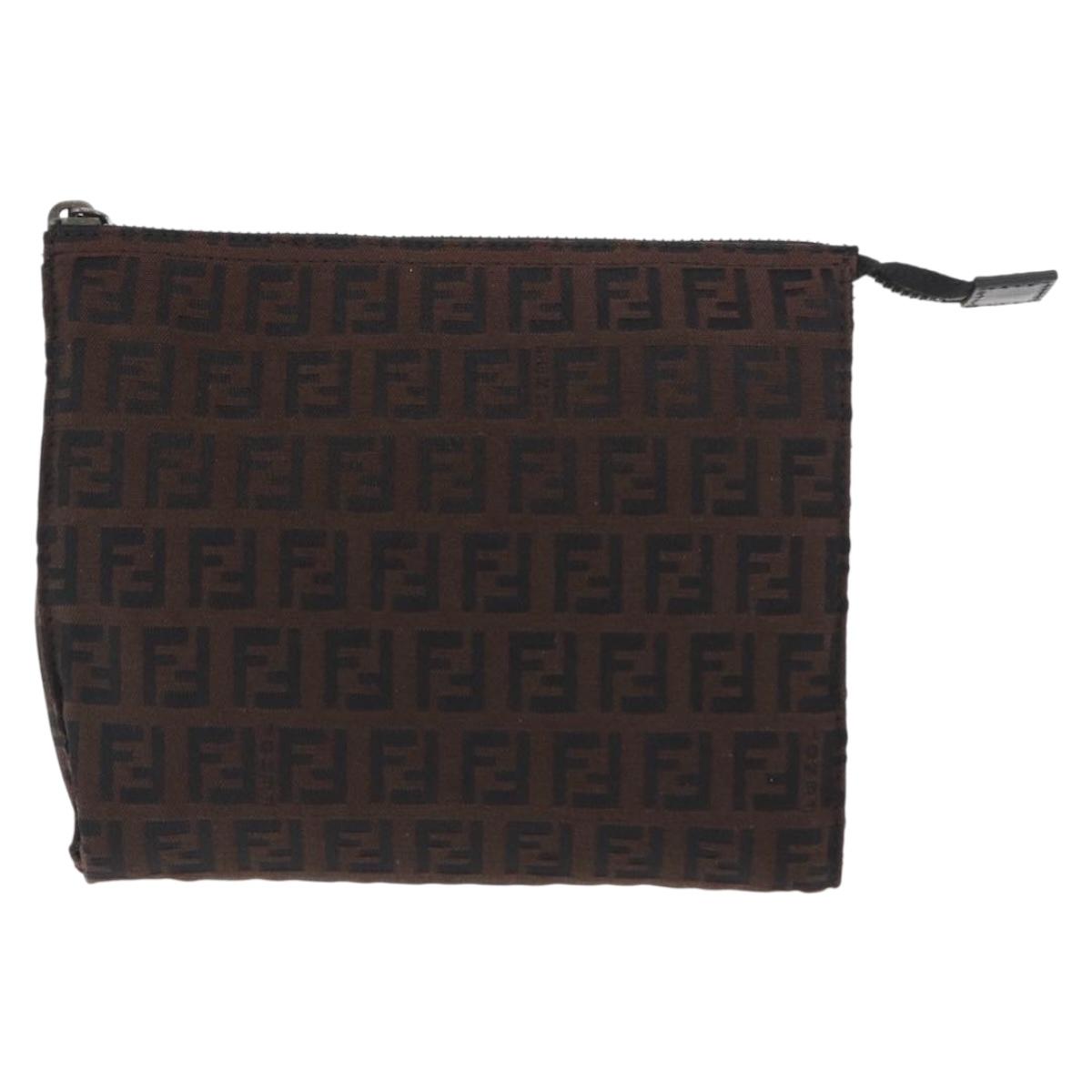 FENDI Zucchino Canvas Pouch Dark Brown Auth ti3597